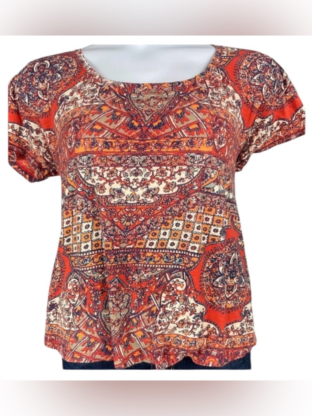Lucky Brand women’s 2X short sleeve scoop neck multicolored floral Boho blouse
